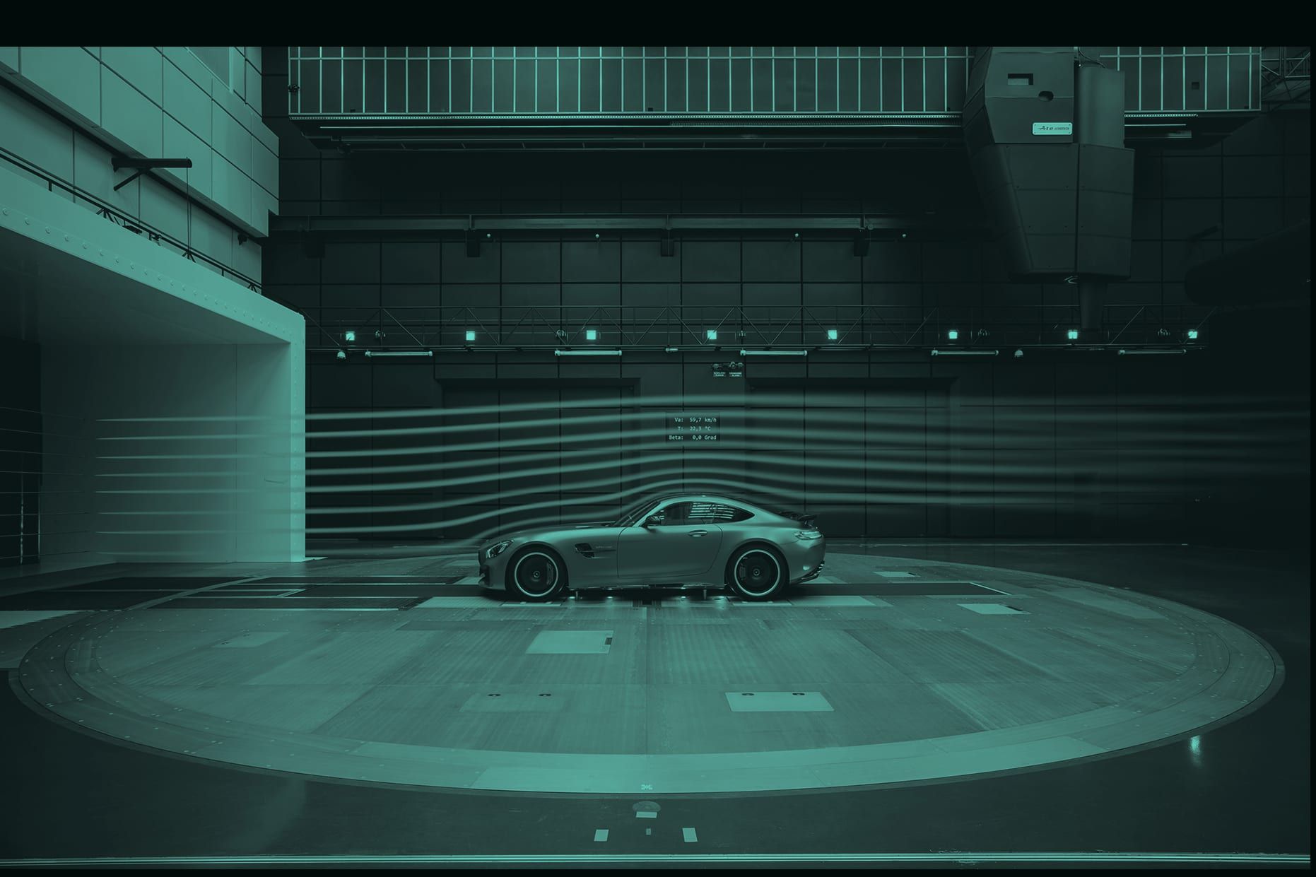 High-performance car in a wind tunnel