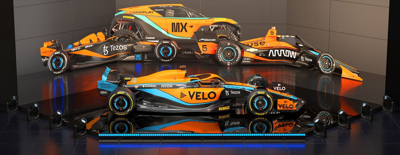 The trademark Papaya and blue colours of the McLaren Racing brand accurately represented on the Kiwi sculpture