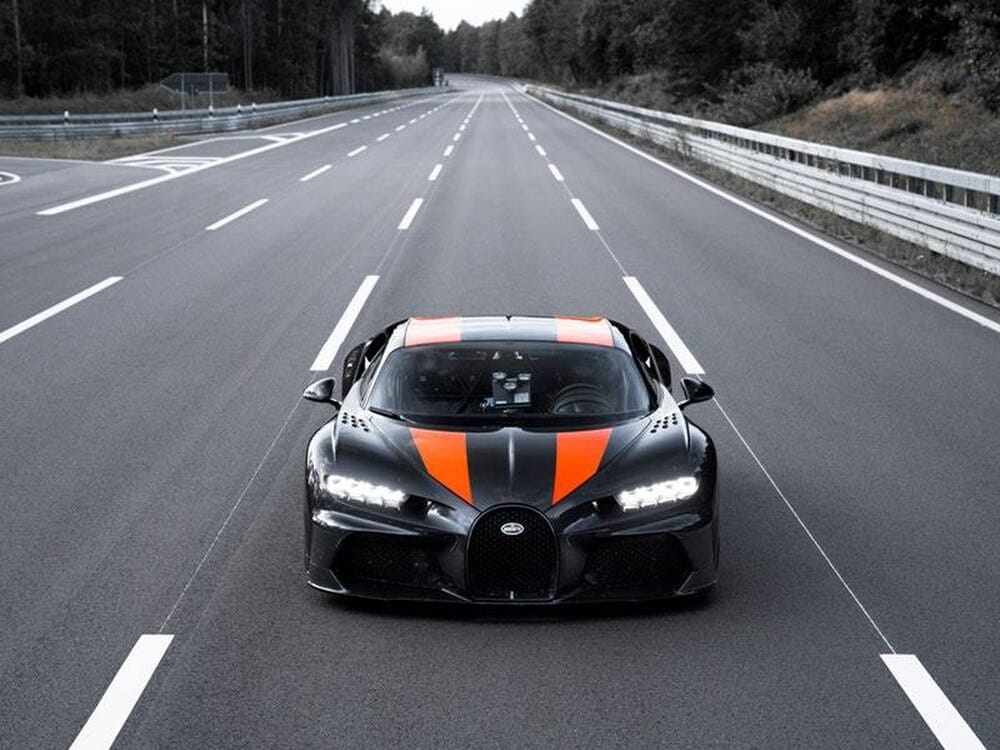 Bugatti Chiron Super Sport 300+ on a closed motorway during the 300mph speed record attempt