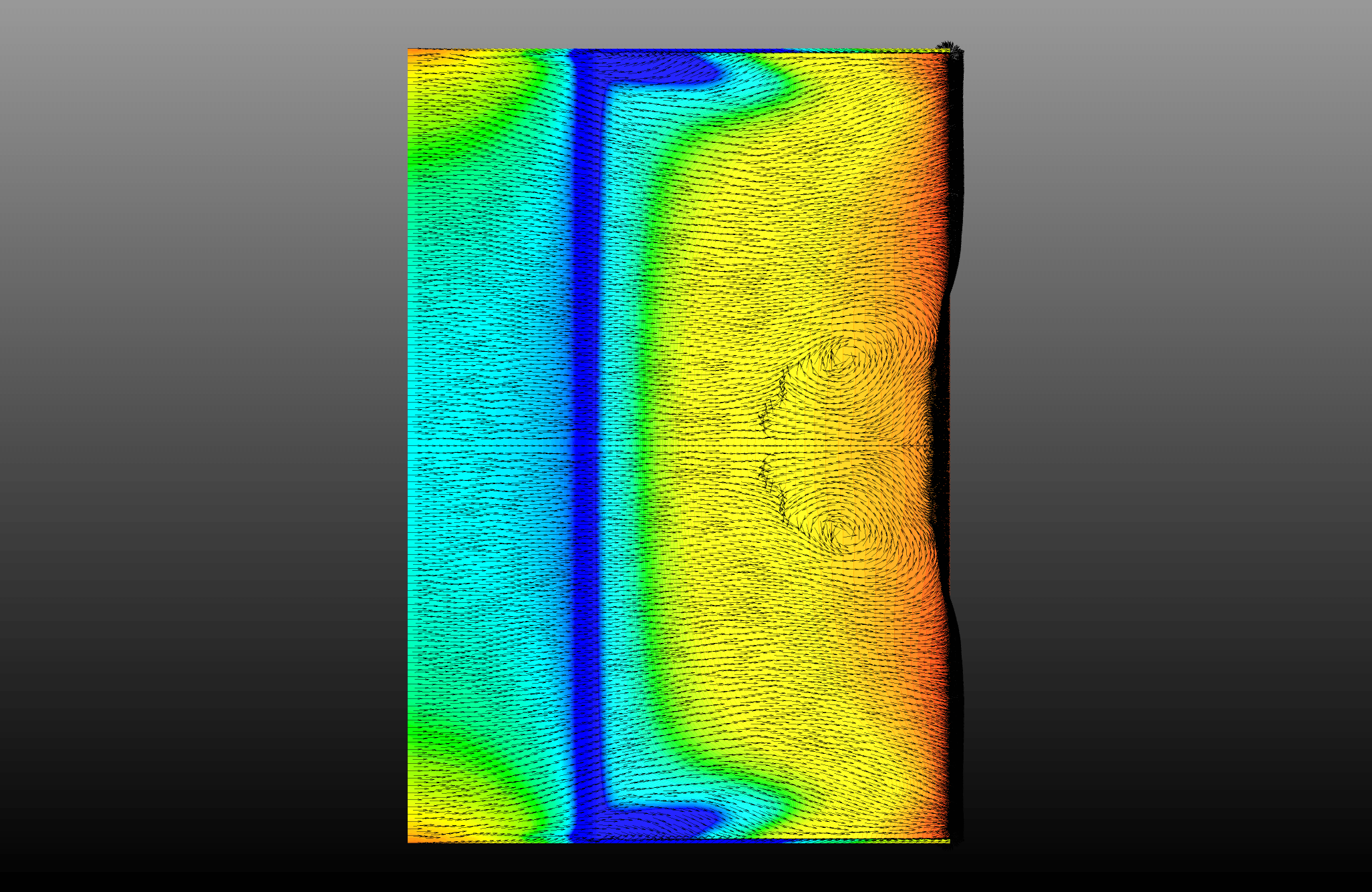 Figure 3: CFD surface flow vectors and pressure contour at increased ride height, showing greatly reduced separation region compared to the stalled condition