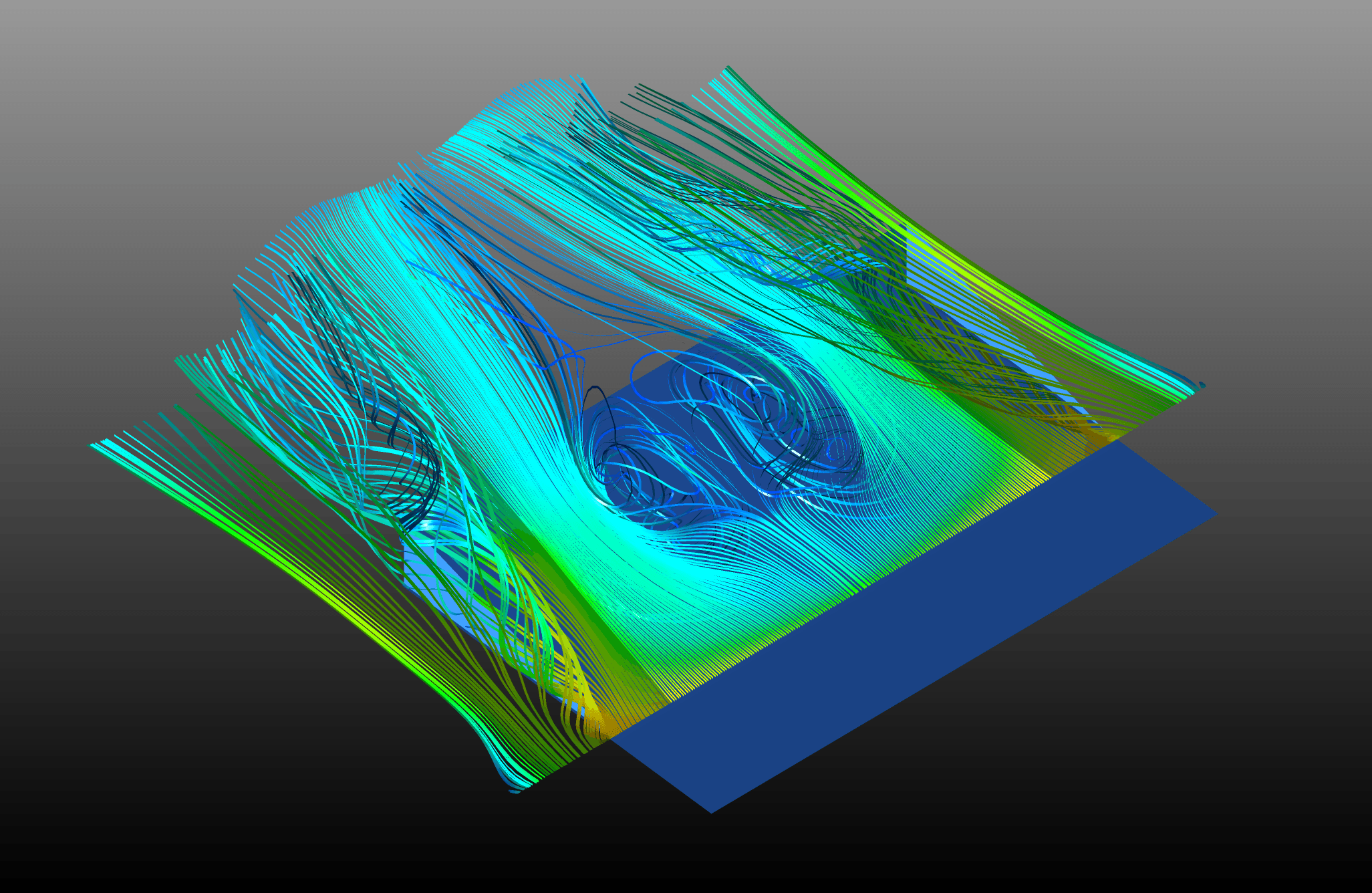 Figure 1: CFD streamlines showing collapsed vortices and expanded separation bubble in the diffuser at -37.5mm ride height