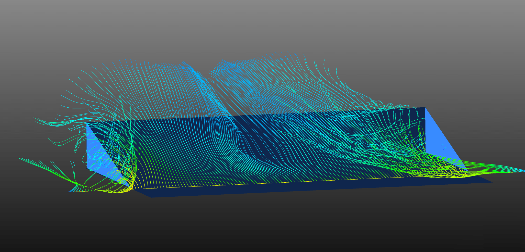 Figure 3: CFD showing a bubble of separated flow forming on the diffuser centreline as angle increases
