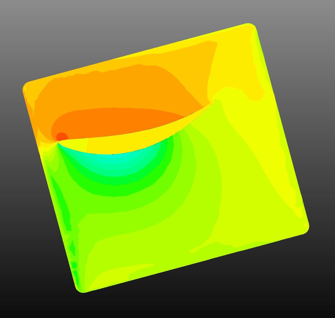 Figure 12: Pressure contour showing V4 endplate with reduced leading edge length degrading the HP flow seal