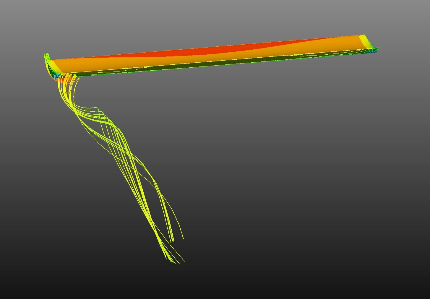 Figure 5: CFD visualisation of the wingtip vortex forming as high and low pressure regions merge at the wing tip