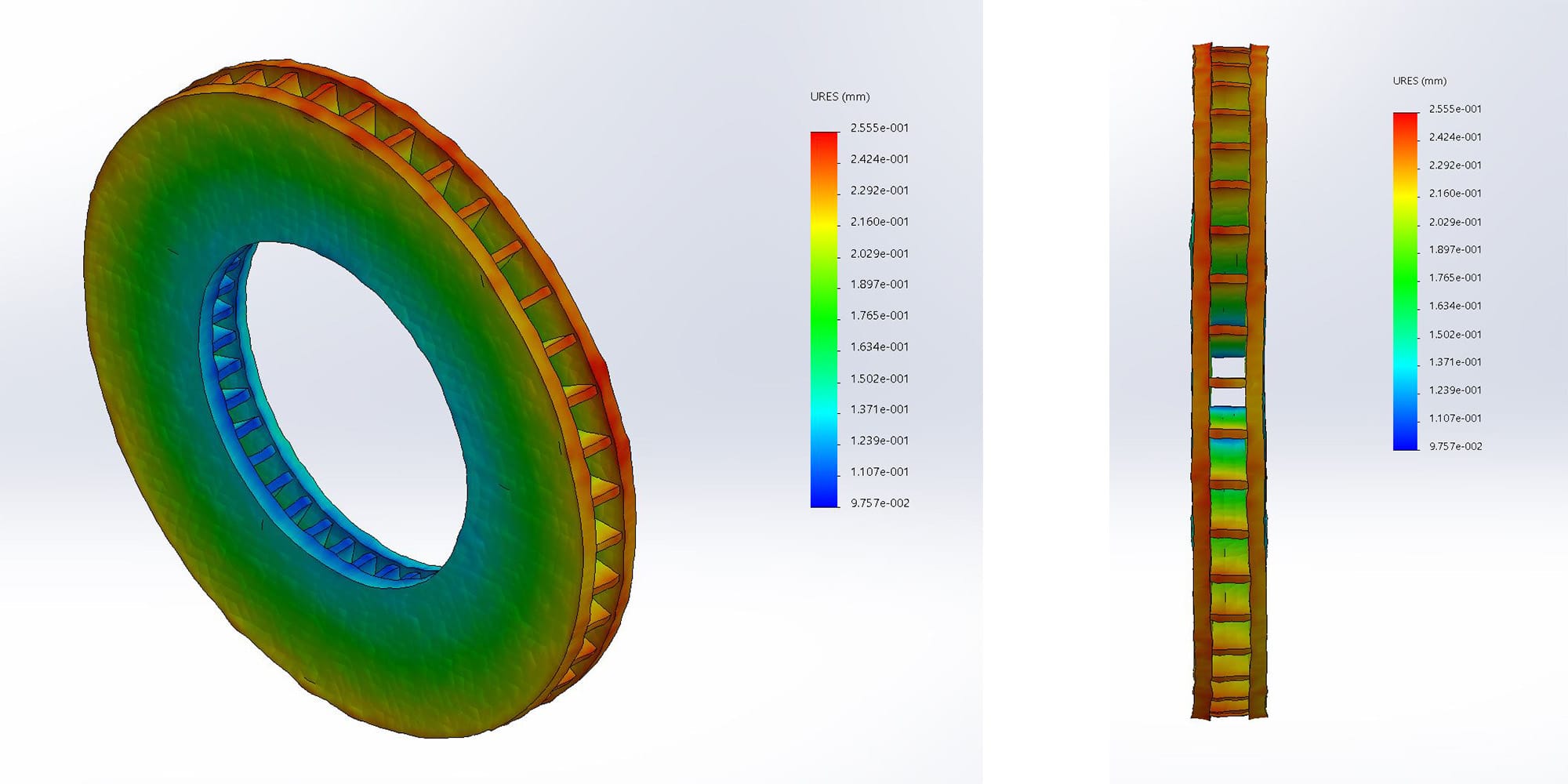 FEA deformation plot of the control disc at 100x scale showing uniform isotropic thermal expansion