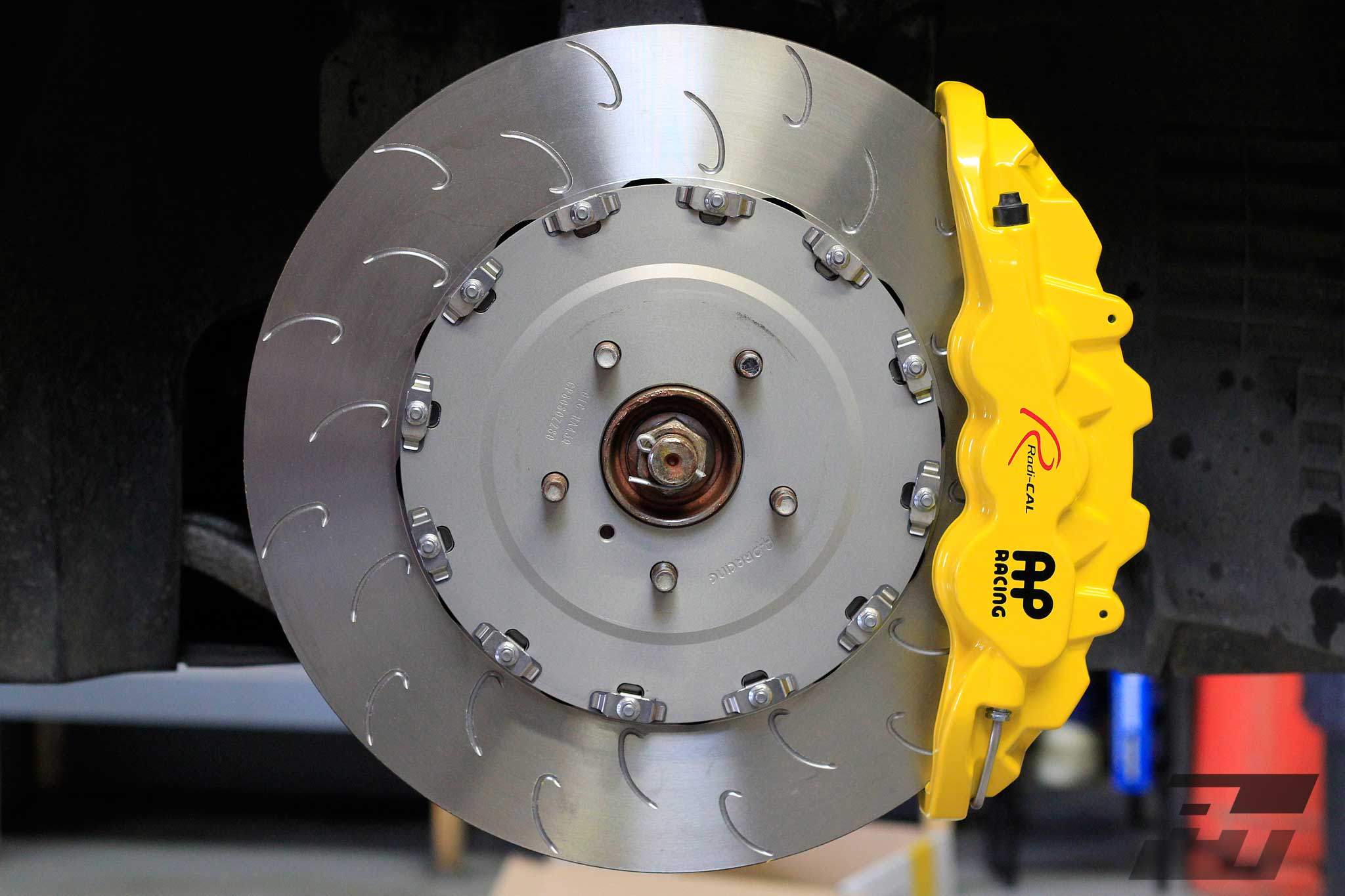 CAD model illustrating the floating brake disc concept with bobbins connecting rotor to mounting bell