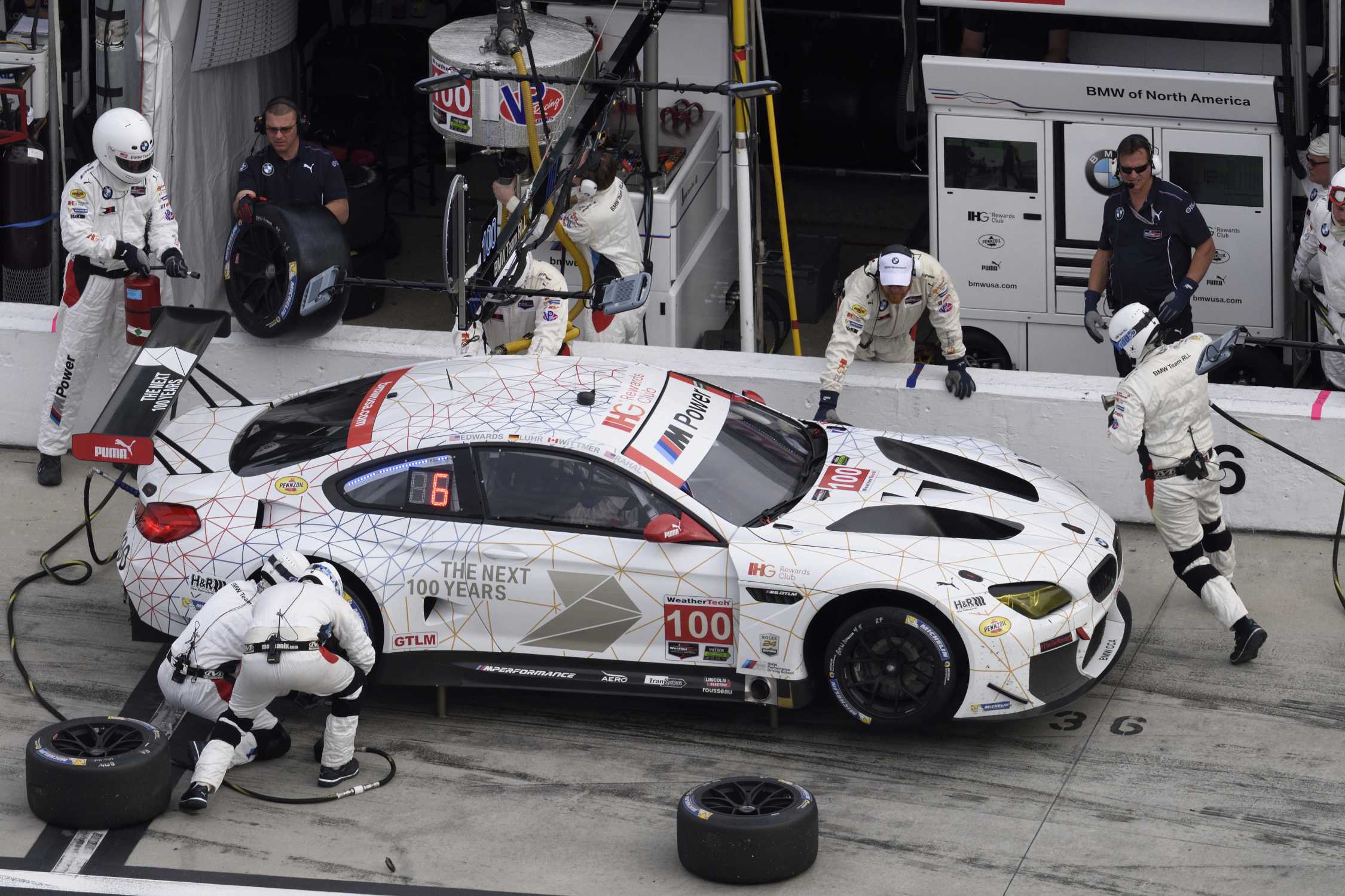 BMW M6 GTLM race car demonstrating the benefit of staggered front-to-rear tyre sizing even with a neutral weight distribution